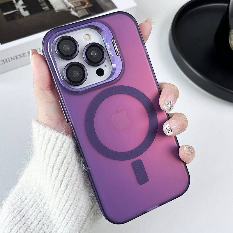 For iPhone 12 / 12 Pro Case Camera Kickstand IMD PC+TPU Phone Cover Compatible with MagSafe - Purple For iPhone 12 / 12 Pro Case Camera Kickstand IMD PC+TPU Phone Cover Compatible with MagSafe - Purple